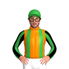 Orange, Green Braces, Green And Black Striped Sleeves, Green Cap