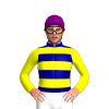 Dark Blue, Yellow Hoops, Yellow Sleeves, Purple Cap