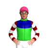 Lime Green, Dark Blue Yoke, Maroon Sleeves, White Hoops, Bright Pink Cap