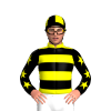 Yellow, Black Hoops, Black Sleeves, Yellow Stars, Black And Yellow Quartered Cap