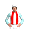 Red And White Stripes, Pale Blue Sleeves, White Armbands And Cap