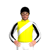 Yellow, White Sash, Black And White Striped Sleeves, Black Cap