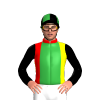 Red, Yellow And Green Vertical Thirds, Black Sleeves, Quartered Cap, Black Peak