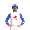 White, Red Gatecrasher, Royal Blue And White Spots Sleeves And Cap