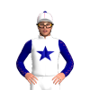 White, Navy Blue Star And Sleeves, Cerise Seams, White Cap, Cerise Seams, Navy Blue Pom Pom