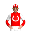 Red, White Horseshoe, Halved Sleeves, Striped Cap