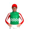 Emerald Green, White Checked Band, White Sleeves, Red Stripes And Cap