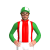 Red, White Braces, Green Sleeves, Green And White Quartered Cap