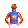 Royal Blue, Gold Star And Red Stars, Gold And Red Striped Sleeves, Quartered Cap With Red Stars