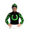 Black, Lime Green Horseshoe, Checked Sleeves and Cap, Black Pom Pom
