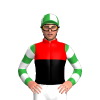 Red, Black Halves, White Saint Motif, Green And White Hooped Sleeves, Quartered Cap