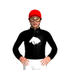 Black, Red And White Horse Head And Flames, Red Flames On Sleeves, Red Cap