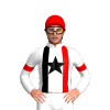 White, Black Star, Red And Black Braces And Armbands, Red Cap