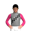Grey, Black Checked Sash, Pink Sleeves, Black Star Cap