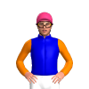 MEDIUM BLUE, ORANGE DIAMOND, SLEEVES, Pink cap