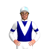 NAVY, WHITE VEE, WHITE SLEEVES, NAVY ARMBANDS, WHITE COLLAR, White and Light Blue quartered cap