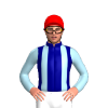 NAVY, LIGHT BLUE BRACES, SLEEVES, Red cap