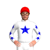WHITE, MEDIUM BLUE STAR, WHITE SLEEVES, MEDIUM BLUE STARS, Red cap