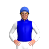 MEDIUM BLUE, GREEN HOOP, WHITE SLEEVES, Royal Blue cap