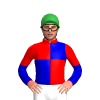 RED, MEDIUM BLUE QUARTERS, SLEEVES, RED HALVES, Green cap