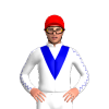 WHITE, MEDIUM BLUE VEE, WHITE SLEEVES , MEDIUM BLUE SEAMS, Red cap
