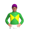 YELLOW, GREEN DIABLO,COLLAR, GREEN SLEEVES, Purple cap