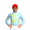 LIGHT BLUE, YELLOW SPOTS, Red cap