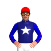 MIDNIGHT BLUE, WHITE STAR, MEDIUM BLUE SLEEVES, RED SEAMS, Red cap