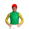 EMERALD GREEN,GOLD SLEEVES, Red cap