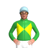 YELLOW, GREEN DIABLO,COLLAR, GREEN SLEEVES, Light blue cap