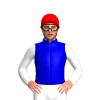 MEDIUM BLUE, YELLOW HOOP, WHITE SLEEVES, Red cap