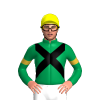 EMERALD GREEN, BLACK  CROSSED SASHES, GOLD ARMBANDS, Yellow cap