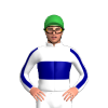 WHITE, NAVY BAND, STRIPE SLEEVES, Green cap