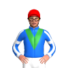 BLUE, GREEN VEE, BLUE SLEEVES, WHITE STRIPE, WHITE ARMBANDS, CUFF, Red cap