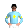 SKY BLUE, YELLOW DIAMOND BAND,SKY BLUE SLEEVES, YELLOW DOUBLE ARMBANDS, Black cap