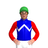 MEDIUM BLUE, WHITE ZIGZAG CHEVRON, RED SLEEVES, Green cap