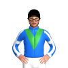 BLUE, GREEN VEE, BLUE SLEEVES, WHITE STRIPE, WHITE ARMBANDS, CUFF, Black cap