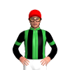 GREEN, BLACK STRIPES, BLACK SLEEVES, GREEN ARMBANDS, Red cap