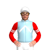 LIGHT BLUE, WHITE ZIGZAG CHEVRON,RED SLEEVES, WHITE DOUBLE ARMBANDS, White cap