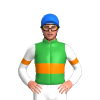 GREEN, ORANGE DOUBLE BAND, WHITE SLEEVES,ORANGE ARMBANDS, Blue cap