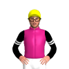 MAGENTA, BLACK SLEEVES, WHITE DOUBLE ARMBANDS, Yellow cap