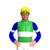 GREEN, WHITE DOUBLE BAND, MEDIUM BLUE SLEEVES, WHITE ARMBANDS, Yellow cap