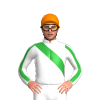 WHITE, GREEN RIGHT SASH, WHITE SLEEVES, GREEN STRIPE, Orange cap