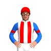 WHITE, RED STRIPES, BLUE SLEEVES, RED ARMBANDS, Red cap