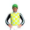 LIGHT BLUE, YELLOW CHECKS ,BLACK SLEEVES, LIGHT BLUE STRIPE, Green cap