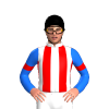 WHITE, RED STRIPES, BLUE SLEEVES, RED ARMBANDS, Black cap