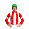 WHITE, RED STRIPES, SLEEVES, WHITE ARMBANDS, RED COLLAR, Green cap