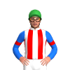 WHITE, RED STRIPES, BLUE SLEEVES, RED ARMBANDS, Green cap