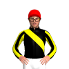 BLACK, YELLOW RIGHT SASH, STRIPED SLEEVES, Red cap