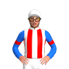WHITE, RED STRIPES, BLUE SLEEVES, RED ARMBANDS, White cap